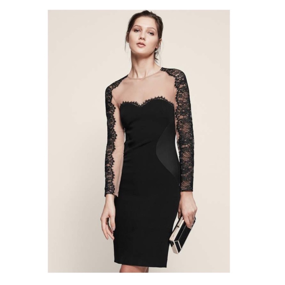New! Reiss Joelie Lace Panel Bodycon Mesh Dress